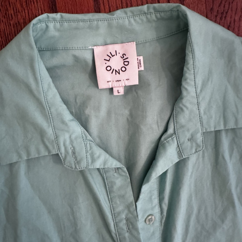 Boutique Lili Sidonio Sun Dress In Green‎ With Buttons, Cuff Sleeves Size Large - Picture 2 of 8